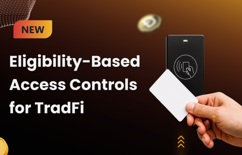 TinyTrader eligibility-based access controls interface showing user eligibility, jurisdiction status, asset visibility, and asset-level allowlists